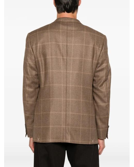 Canali Brown Check-Pattern Single-Breasted Jacket for men