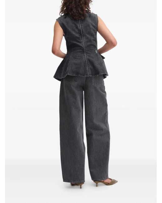 Remain Black Peplum Sleeveless Denim Top