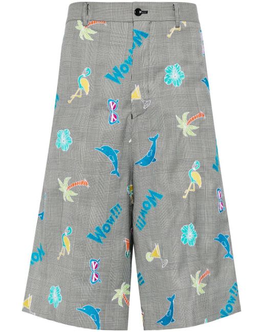 Comme des Garçons Bestickte Karo-Shorts mit umgekehrtem Design in Blue für Herren