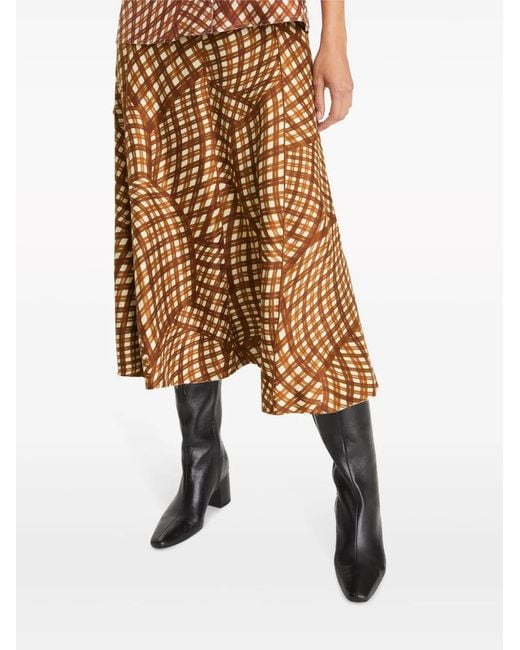 Tory Burch Natural Abstract-Pattern Print Silk Pleated Skirt