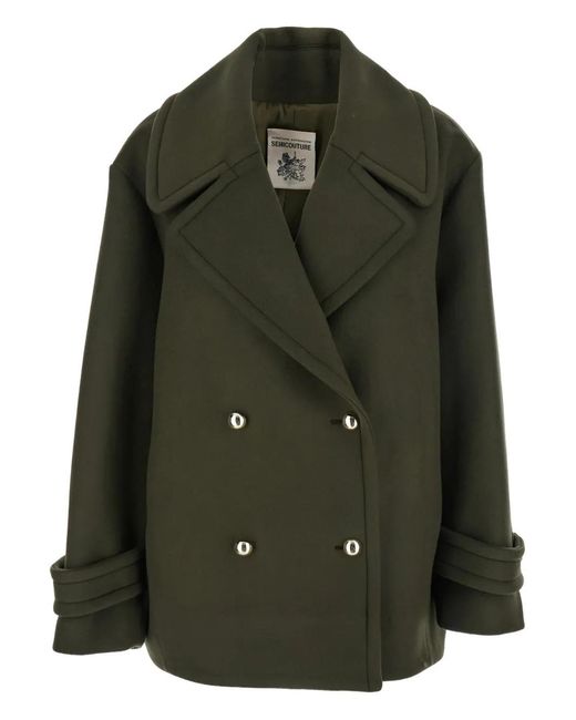 Semicouture Green Double-Breasted Button Peacoat