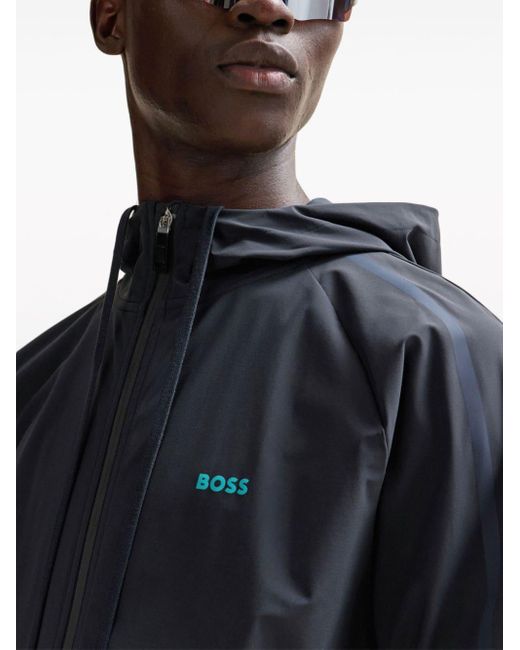 Hoodie zippé à logo imprimé Boss pour homme en coloris Blue
