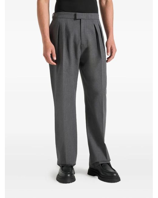 Manière De Voir Black Pierre Hatched Pleated Tailored Trousers for men