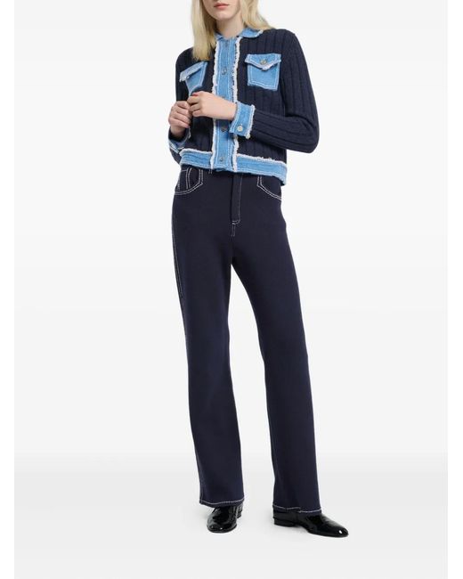 Barrie Blue Ribbed-Knit Denim-Effect Jacket