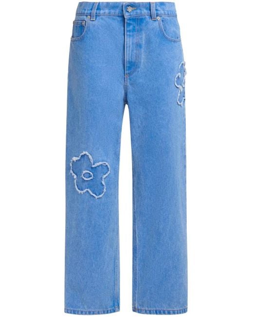 Marni Blue Embroidered Straight-Leg Jeans