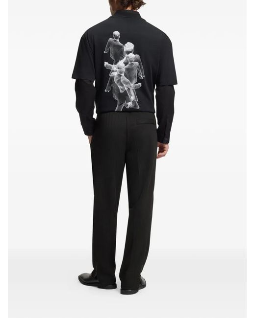 HUGO Black Ribbed Logo Track Pants for men