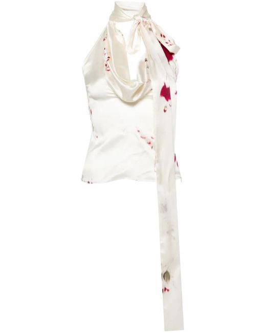 Blumarine White Printed Scarf-Detail Top