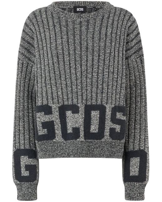 Gcds Gray Ribbed Low Logo Sweater