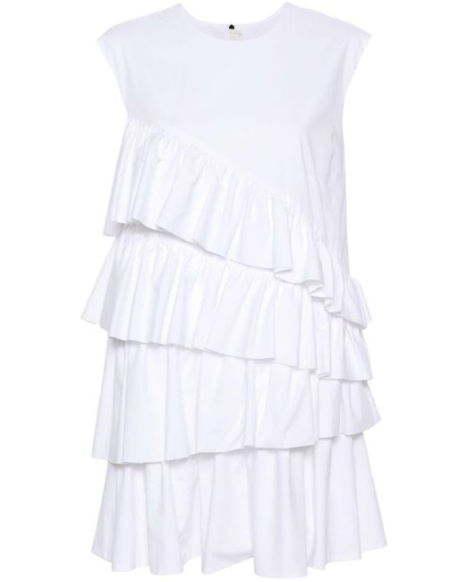 MSGM White Ruffle-detailing Cotton Dress