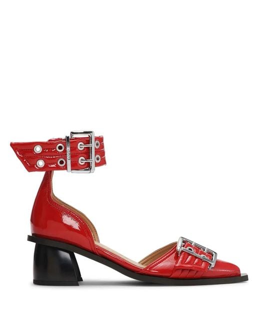 Ganni バックル パンプス Red