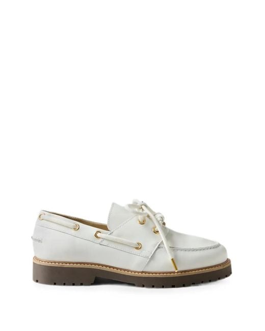 Claudie Pierlot White Leather Lace-Up Fastening Boat Shoes