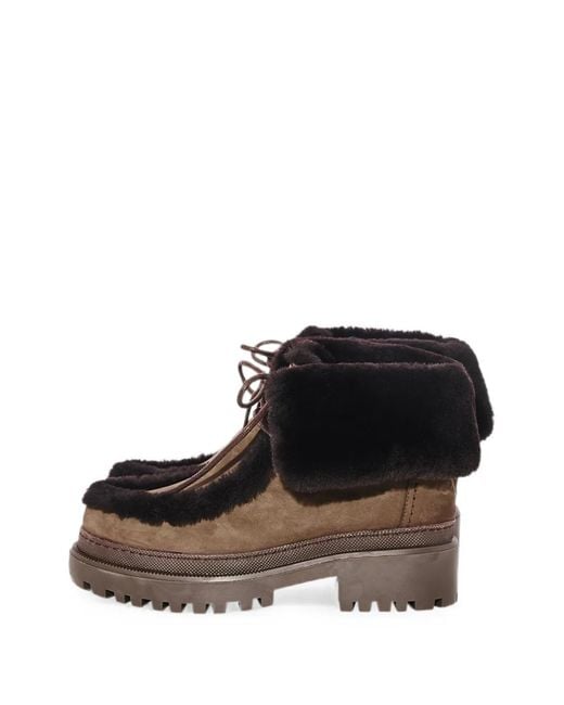 Yves Salomon Black Shearling-Trim Suede Ankle Boots