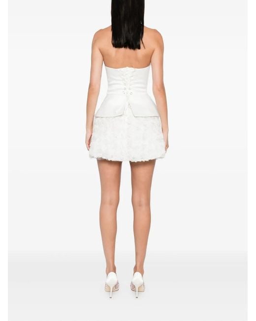 Nissa White Floral-Detail Peplum Mini Dress