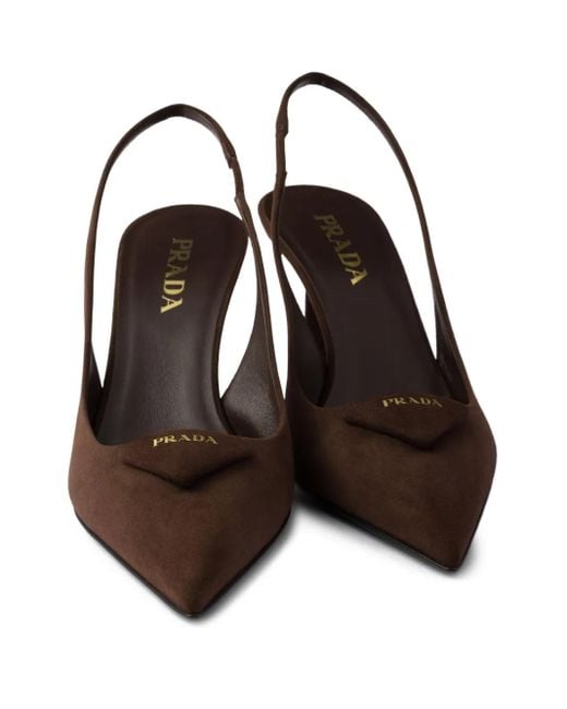 Prada Brown Slingback-Pumps Mit Triangel-Logo 75Mm