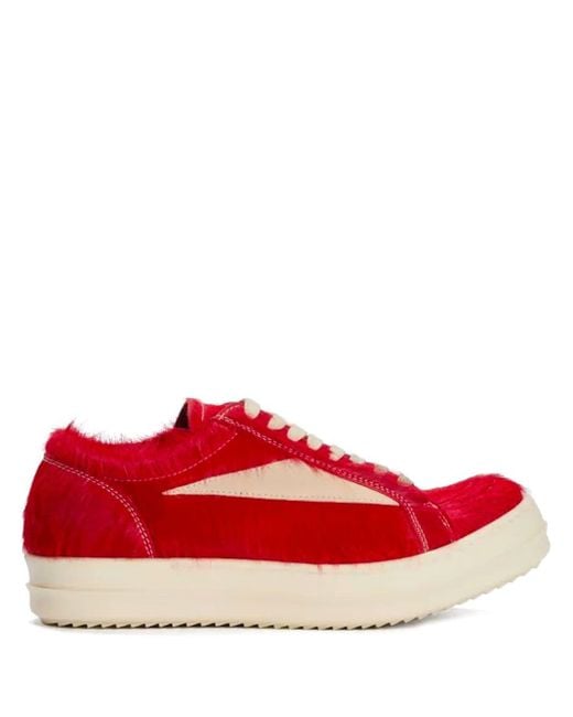 Rick Owens Red Vintage Lace-up Leather Sneakers