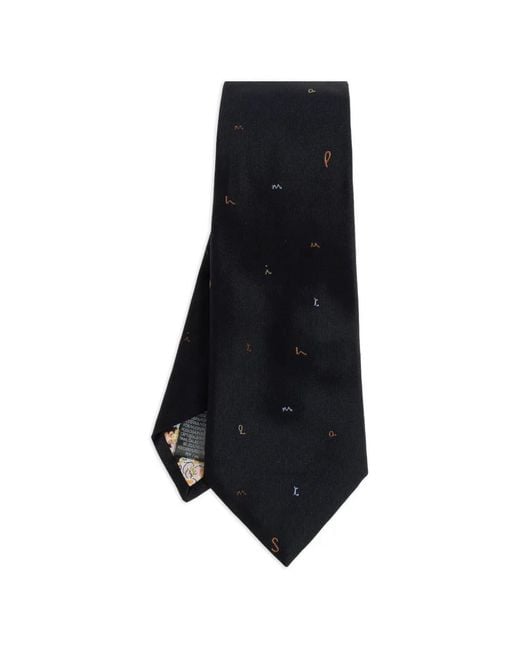 Paul Smith Black Letter-Embroidered Silk Tie for men