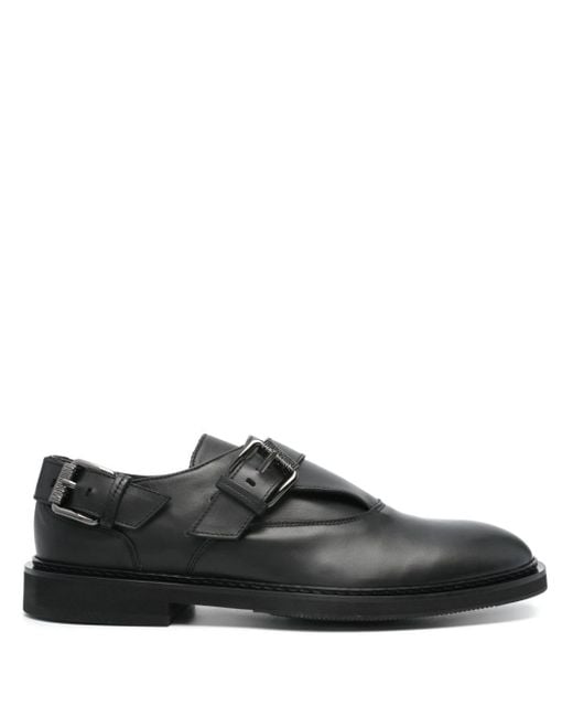 Moschino Black Micro Buckled Leather Monk Shoes for men