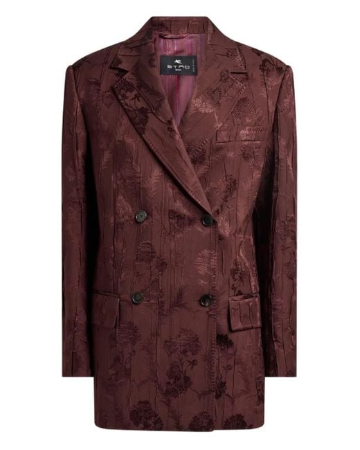 Etro Purple Floral-Print Double-Breasted Jacket