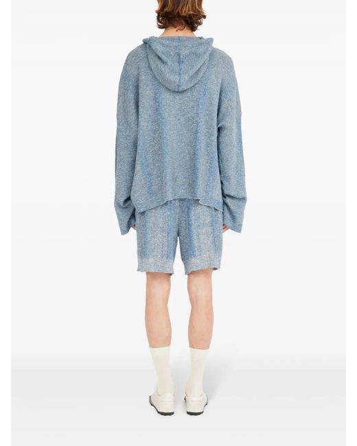 Maison Margiela Blue Drawstring Hood V-Neck Sweater for men
