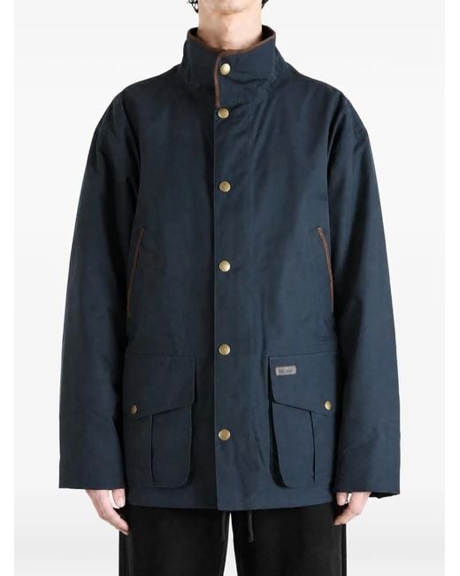 Barbour Blue Leather-Trimmed Multi-Pocket Jacket for men