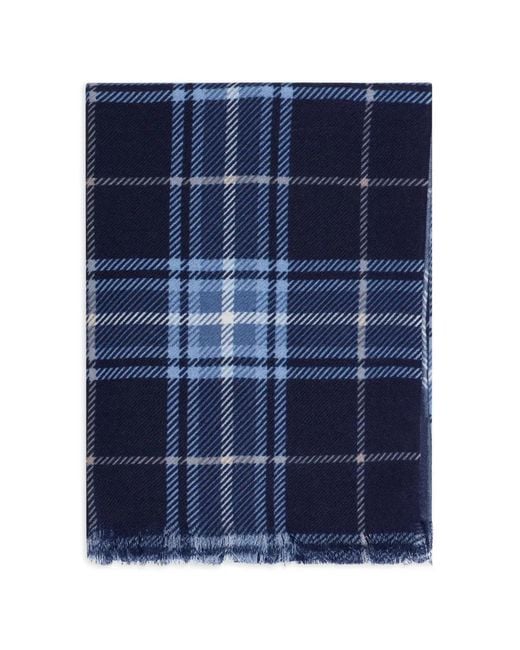 Bompard Blue Tartan Fringed Scarf