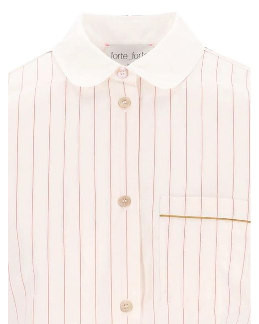 Forte_forte White Stripe-Pattern Club-Collar Shirt
