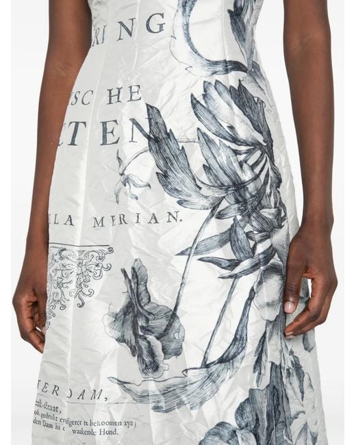 Erdem White Floral-Print Crinkled-Satin Midi Dress