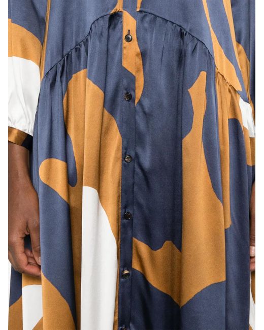 Kiton Blue Abstract-Print Maxi Dress