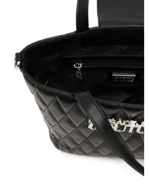 Versace Jeans Couture Black Quilted Logo-Plaque Tote Bag
