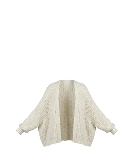 Balmain White Batwing-Sleeve Chunky-Knit Cardigan