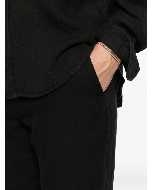 120% Lino Black Drawstring-Waist Straight-Leg Trousers for men