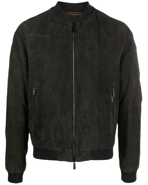 Moorer Zip-up Leather Bomber Jacket in Green for Men | Lyst