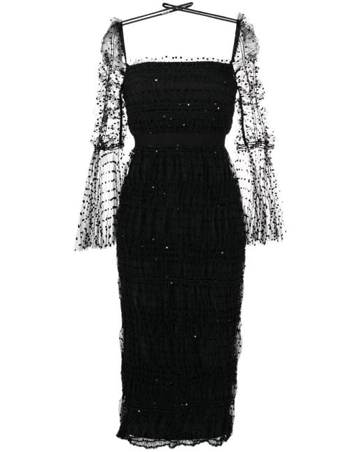 Self-Portrait Dot Mesh Midi Dress in Black | Lyst