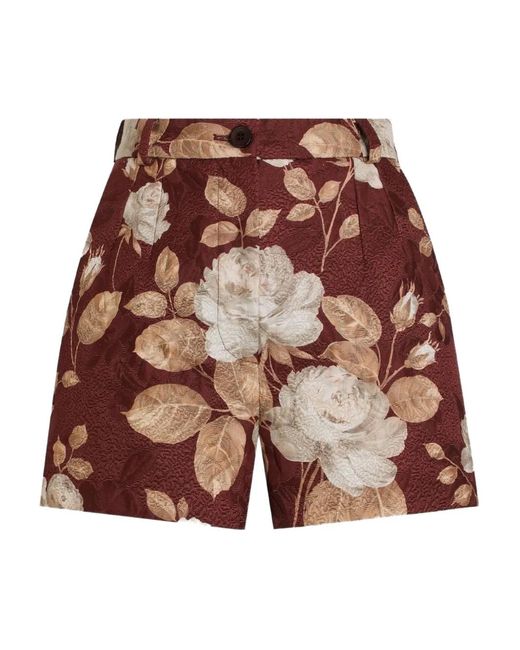 Dolce & Gabbana Red Rose-Print Brocade Shorts