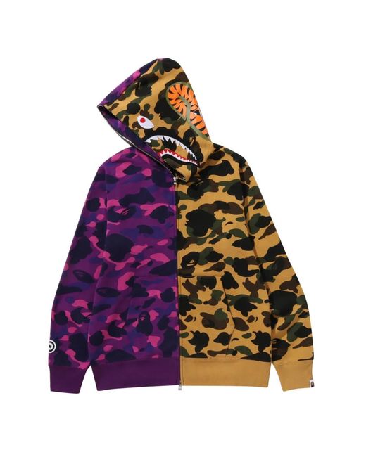 A Bathing Ape Purple Split-Camo Full-Zip Hoodie for men