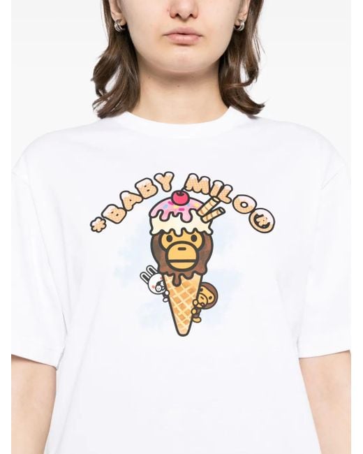 A Bathing Ape White Graphic-Print T-Shirt