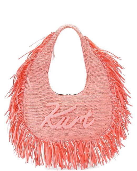 Kurt Geiger Pink Large Kurt Fringe-Trim Shoulder Bag