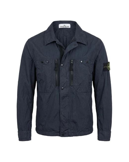 Stone Island Blue Zip-Up Shirt for men