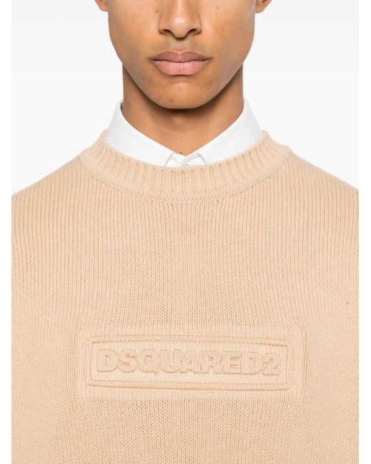 DSquared² Natural Ribbed Cotton Crewneck Sweater for men