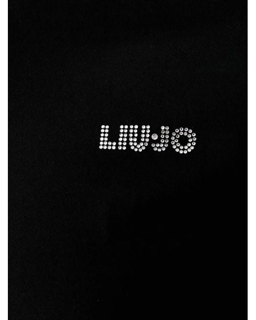 Liu Jo Black Rhinestone-Logo T-Shirt