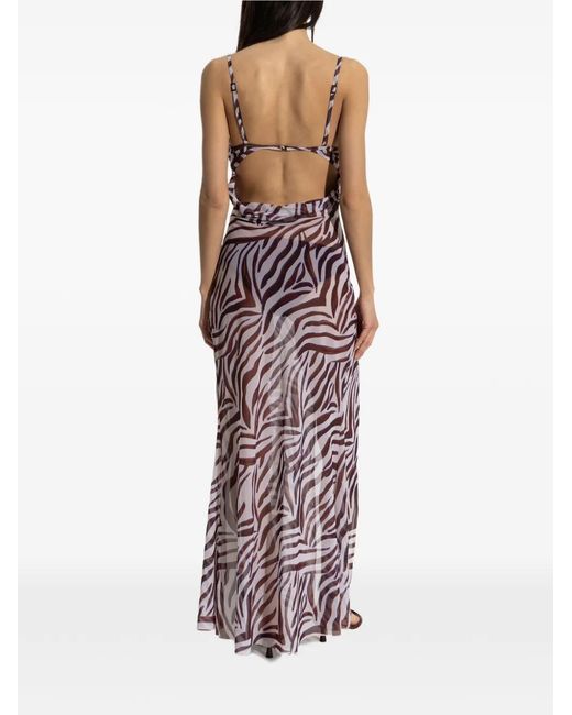 Bondeye Purple Zebra-Print Mesh Maxi Beach Dress