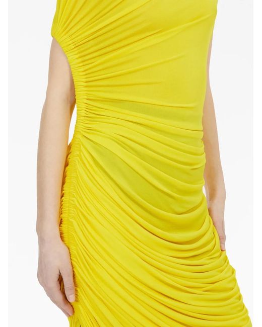Ferragamo Yellow Asymmetric Draped Midi-dress