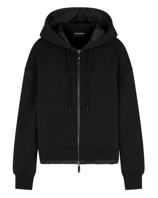 Emporio Armani Black Zip-Up Quilted-Hem Hoodie
