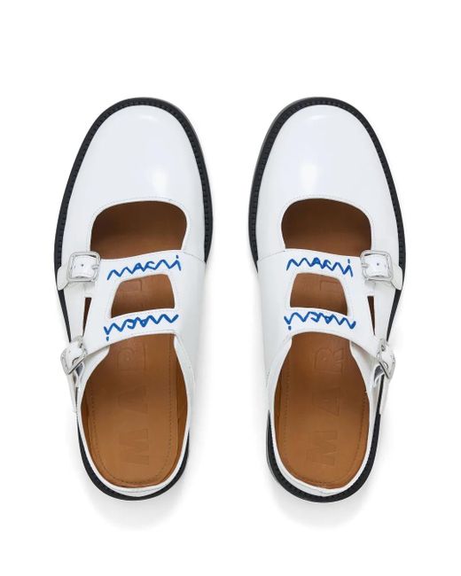 Marni White Buckled Mules