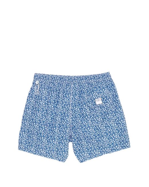 Fedeli Blue Drawstring Printed Swim Shorts for men
