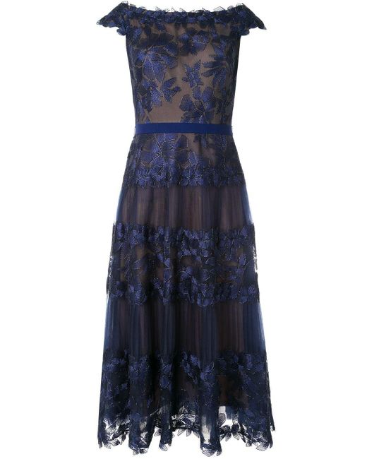 Tadashi Shoji Blue Off - The - Shoulder Floral Embroidered Dress