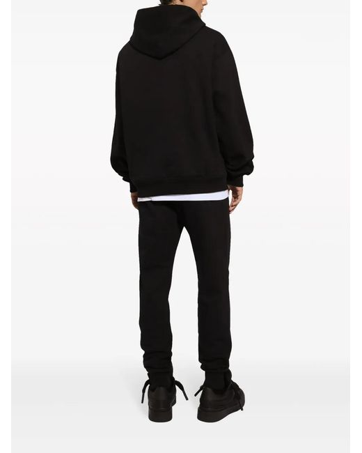 Dolce & Gabbana Black Crystal-Embellished Cotton Track Pants for men