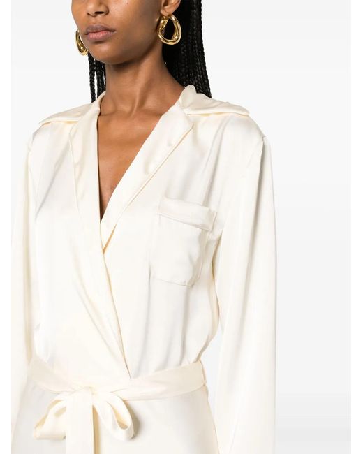 Philosophy Di Lorenzo Serafini White Notched-Lapels Satin-Finish Dress