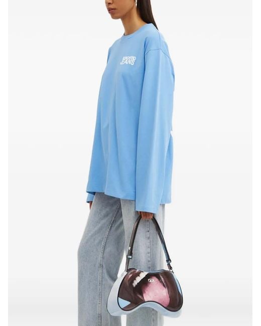 Moschino Blue Long-Sleeved Logo-Detail Top
