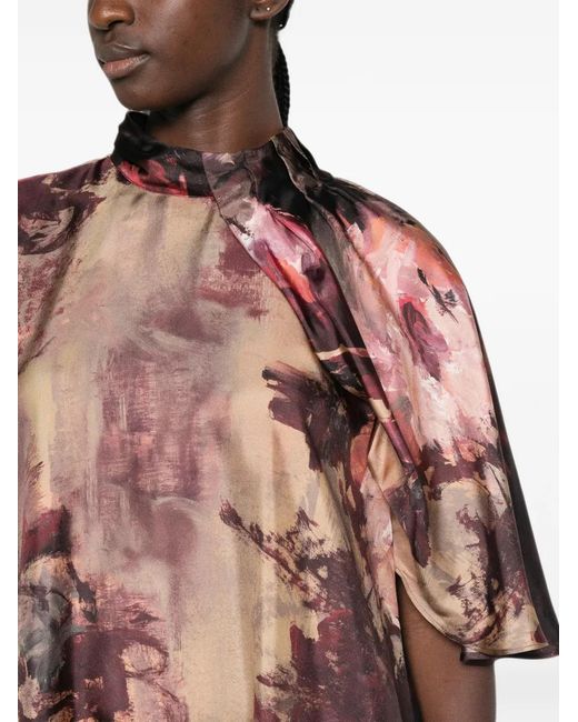 Antonio Marras Brown Floral-Print Tie-Neck Dress